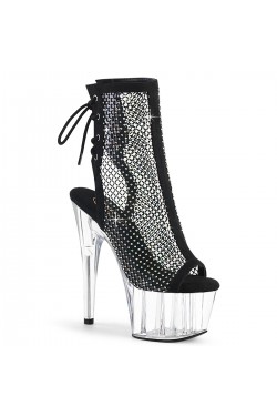 Rhinestone Mesh Platform Ankle Boots