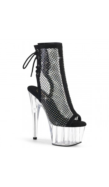 Rhinestone Mesh Platform Ankle Boots