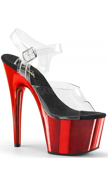 Red Chrome Platform Clear Strap Platform Sandal