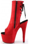 Red Suede Peep Toe and Heel Platform Ankle Boots