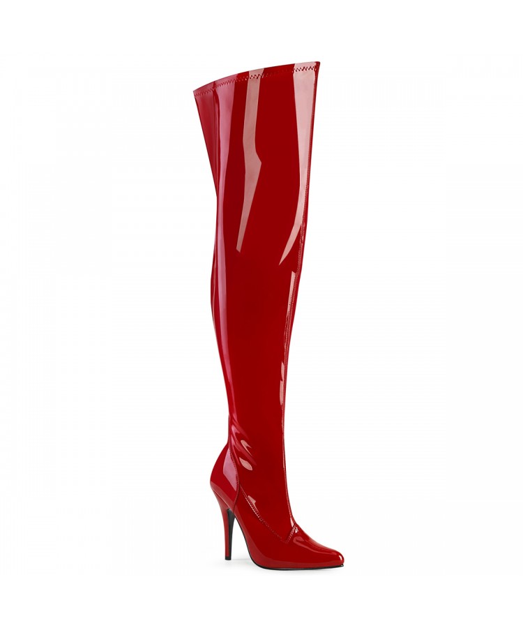 Seduce High Heel Thigh High Wide Calf Boots in Red Patent