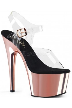 Rose Gold Chrome Platform Clear Strap Platform Sandal