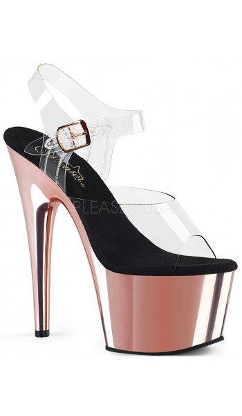 Rose Gold Chrome Platform Clear Strap Platform Sandal