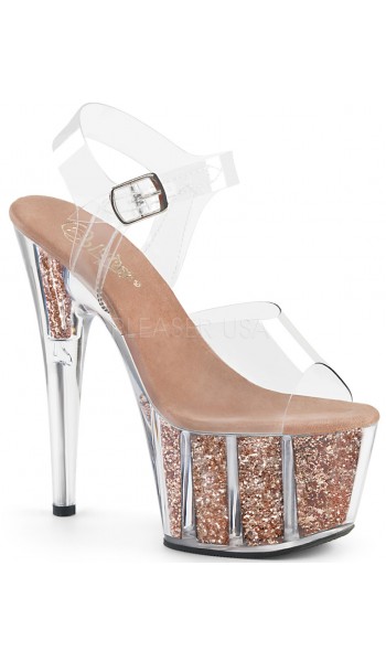 Rose Gold Glitter Filled Clear Platform Adore Sandals