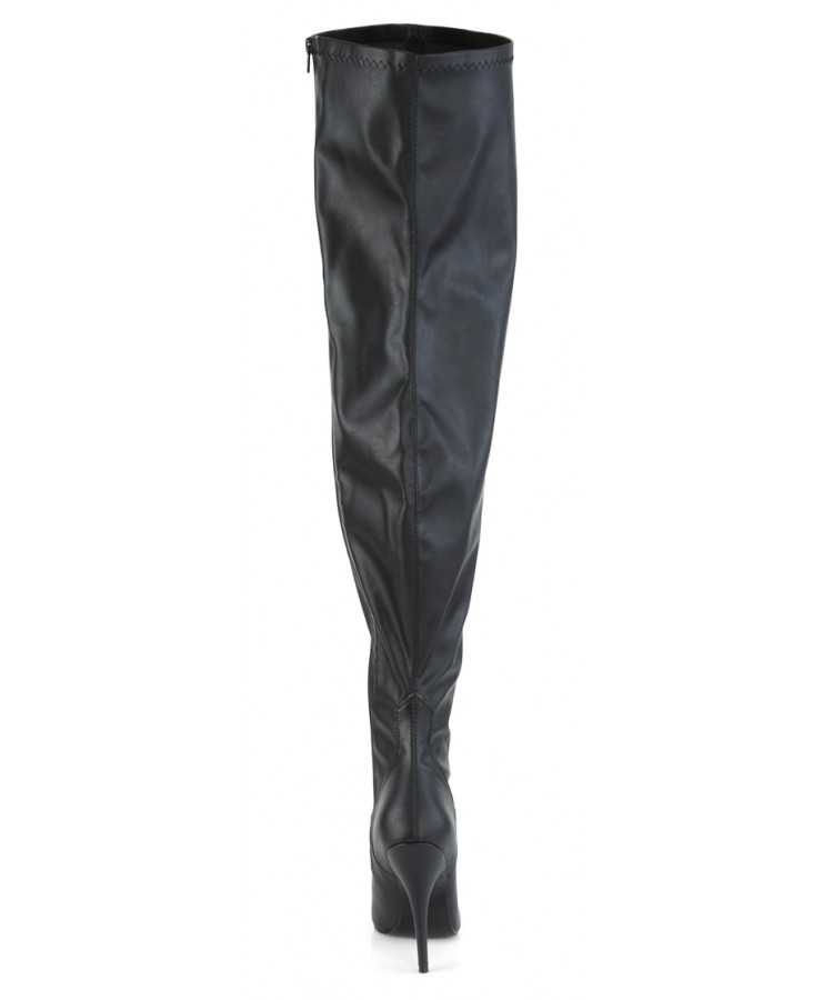 Seduce High Heel Thigh High Wide Calf Boots in Black Matte Faux Leather