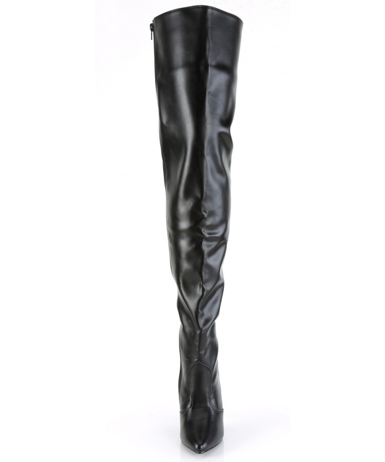 Black Thigh High Boots in Matte Faux Leather