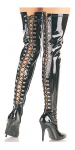 Seduce Back Lacing Black Patent Thigh High Boots