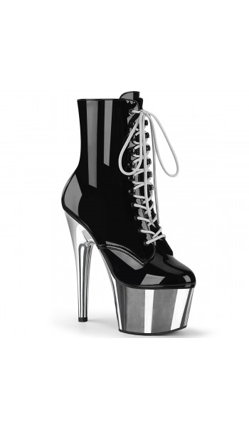 Silver Chrome Platform Adore Black Granny Ankle Boots