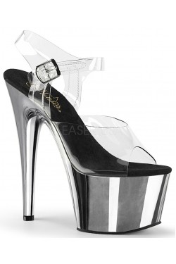 Silver Chrome Platform Clear Strap Platform Sandal