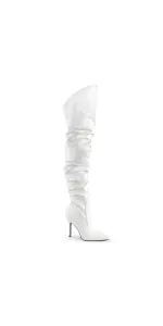 Classique White Scrunch Thigh High Boot