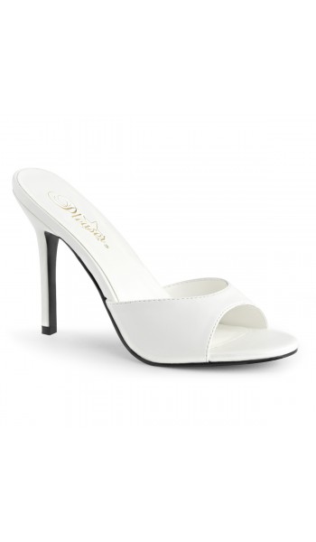 Classique White Faux Leather 4 Inch Mule