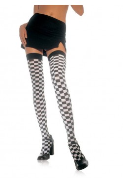 Checkerboard Thigh High Stockings