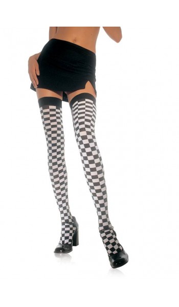 Checkerboard Thigh High Stockings